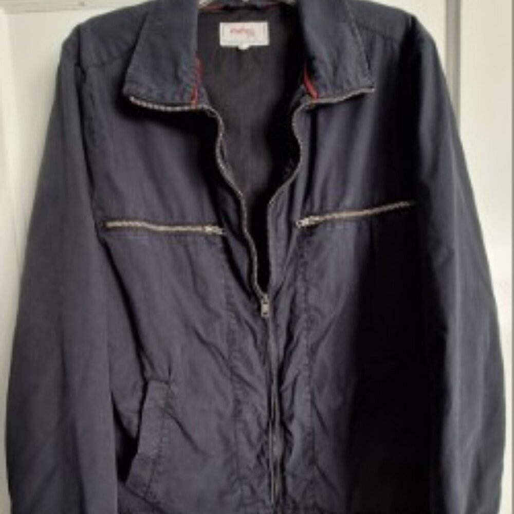 Stafford Prep Navy Blue Cotton  Men's Jacket full zip mechanic style. Size Med